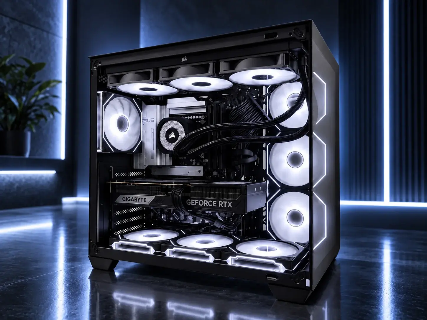 Build ATX dans un Deepcool CG530, refroidissement AIO Corsair Nautilus 360 RS ARGB, GPU Gigabyte RTX 5080 WINDFORCE OC.