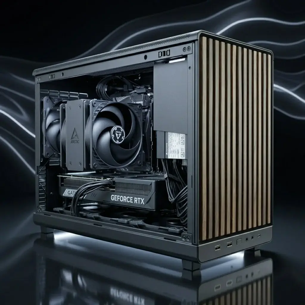 Build mATX compact dans un Lian-Li A3, refroidissement AIO 280mm, RTX 5080 SFF.